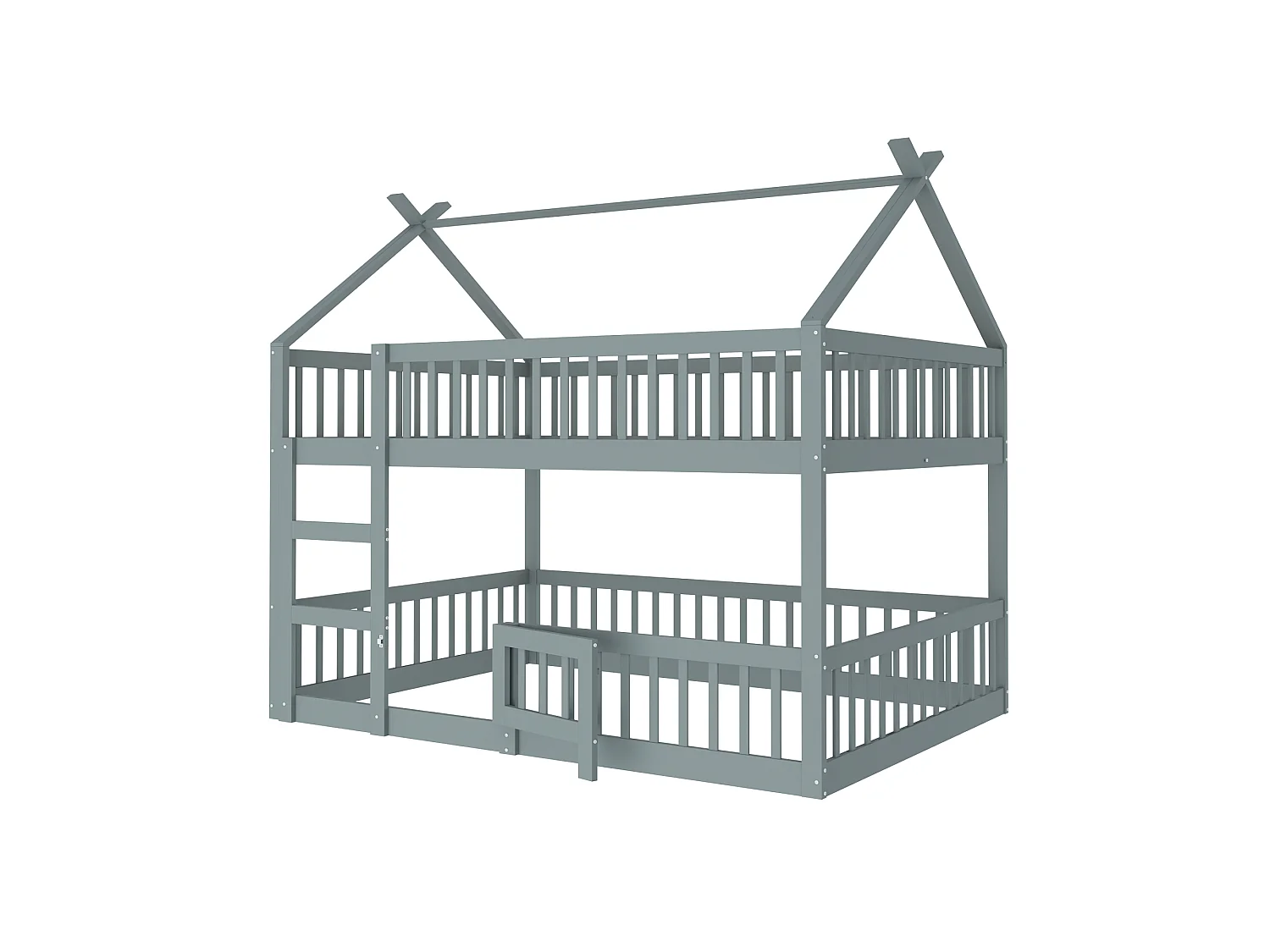 Familie stapelbed 140x200 cm – Massief grijs hout met trap