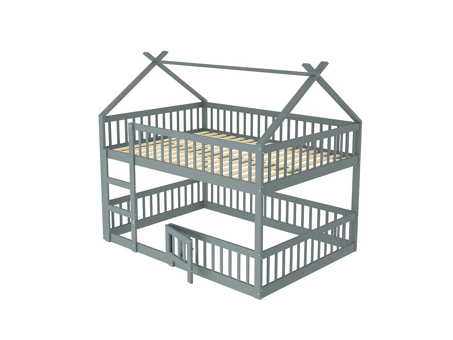 Familie stapelbed 140x200 cm – Massief grijs hout met trap
