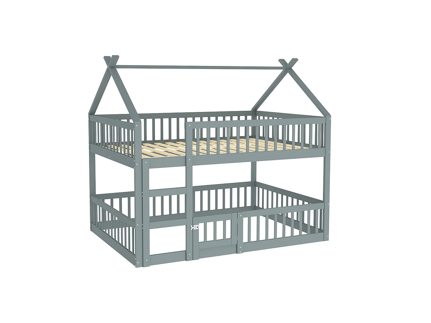 Familie stapelbed 140x200 cm – Massief grijs hout met trap
