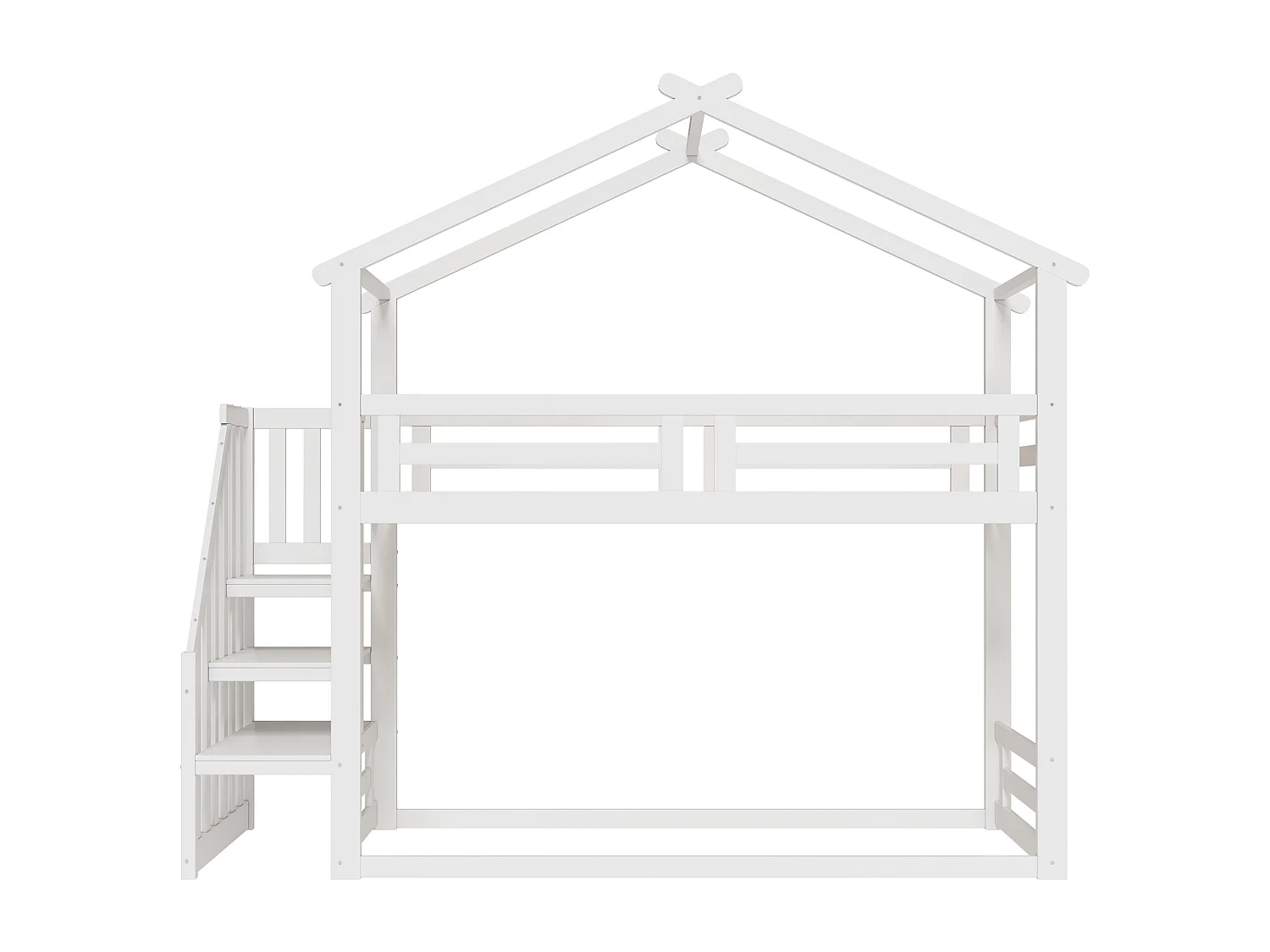 Lit superposé bas 90x200 cm enfant – Échelle de sécurité, cadre bois massif, blanc