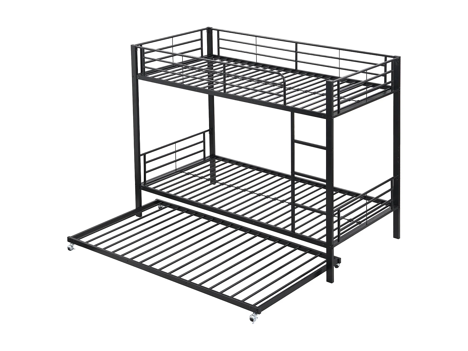 Lit superposé en fer 90x200/90x190 cm – Lit gigogne, 4 barrières supérieures, noir, enfants et adolescents