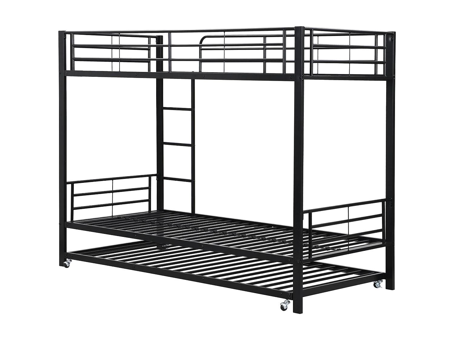 Lit superposé en fer 90x200/90x190 cm – Lit gigogne, 4 barrières supérieures, noir, enfants et adolescents
