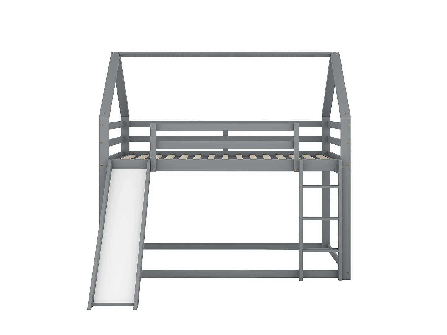 Tweepersoons kinderbed met kajuit 140x200 cm – met glijbaan, ladder en valbeveiliging, grijs