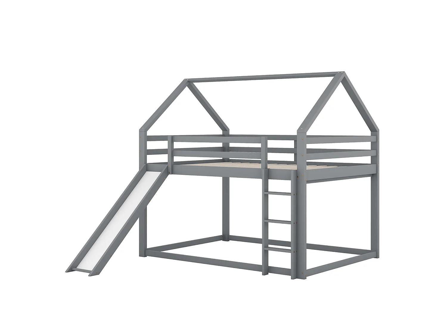 Tweepersoons kinderbed met kajuit 140x200 cm – met glijbaan, ladder en valbeveiliging, grijs