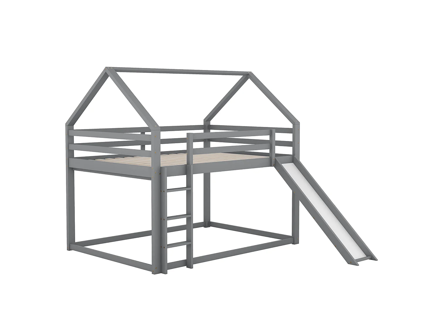 Tweepersoons kinderbed met kajuit 140x200 cm – met glijbaan, ladder en valbeveiliging, grijs