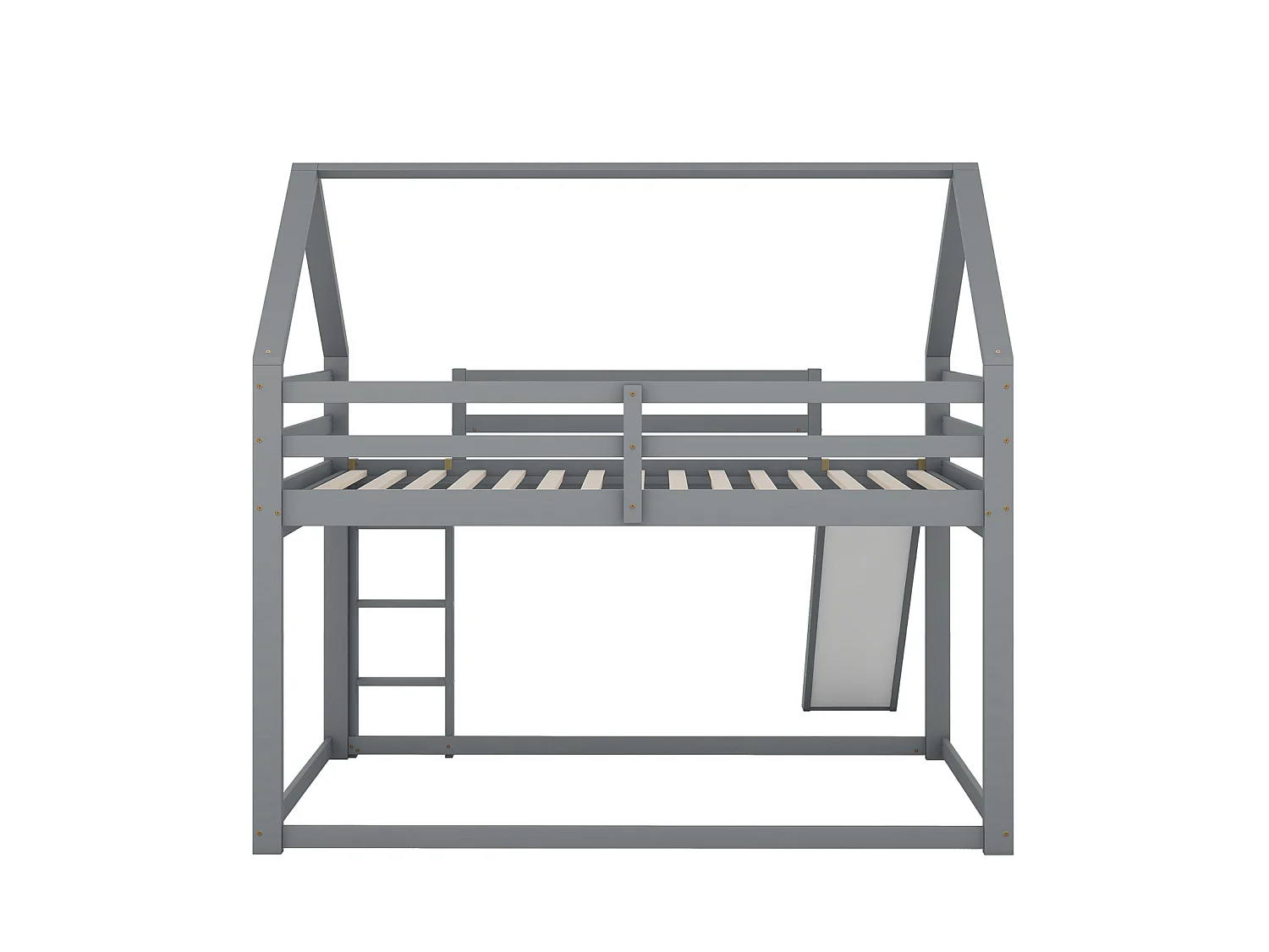 Tweepersoons kinderbed met kajuit 140x200 cm – met glijbaan, ladder en valbeveiliging, grijs