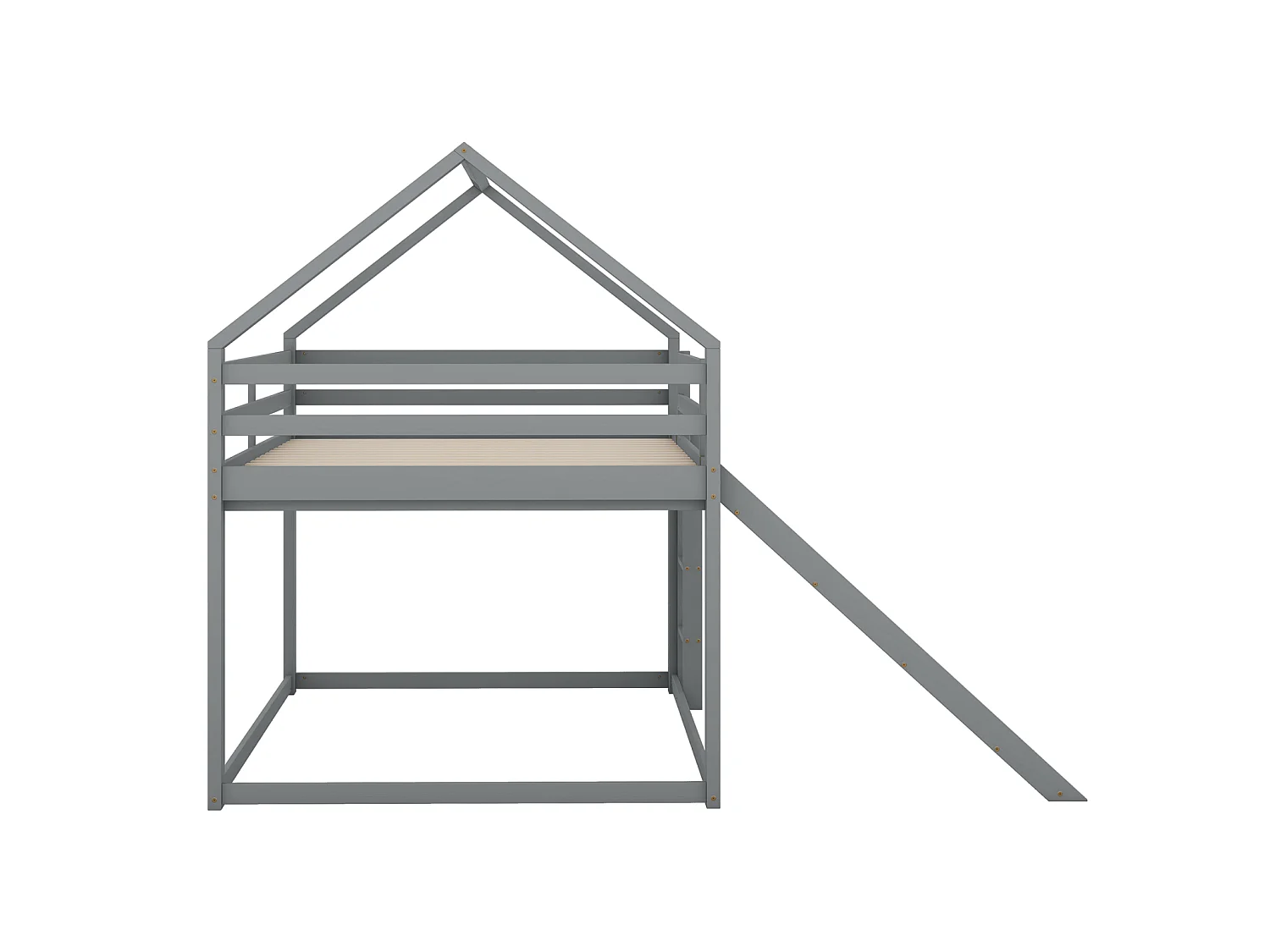 Tweepersoons kinderbed met kajuit 140x200 cm – met glijbaan, ladder en valbeveiliging, grijs