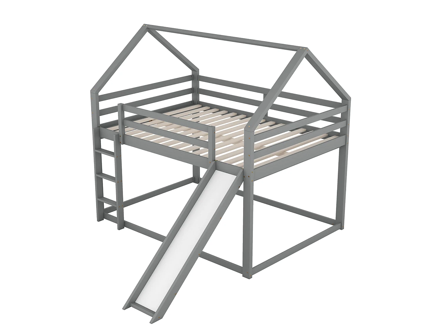 Tweepersoons kinderbed met kajuit 140x200 cm – met glijbaan, ladder en valbeveiliging, grijs