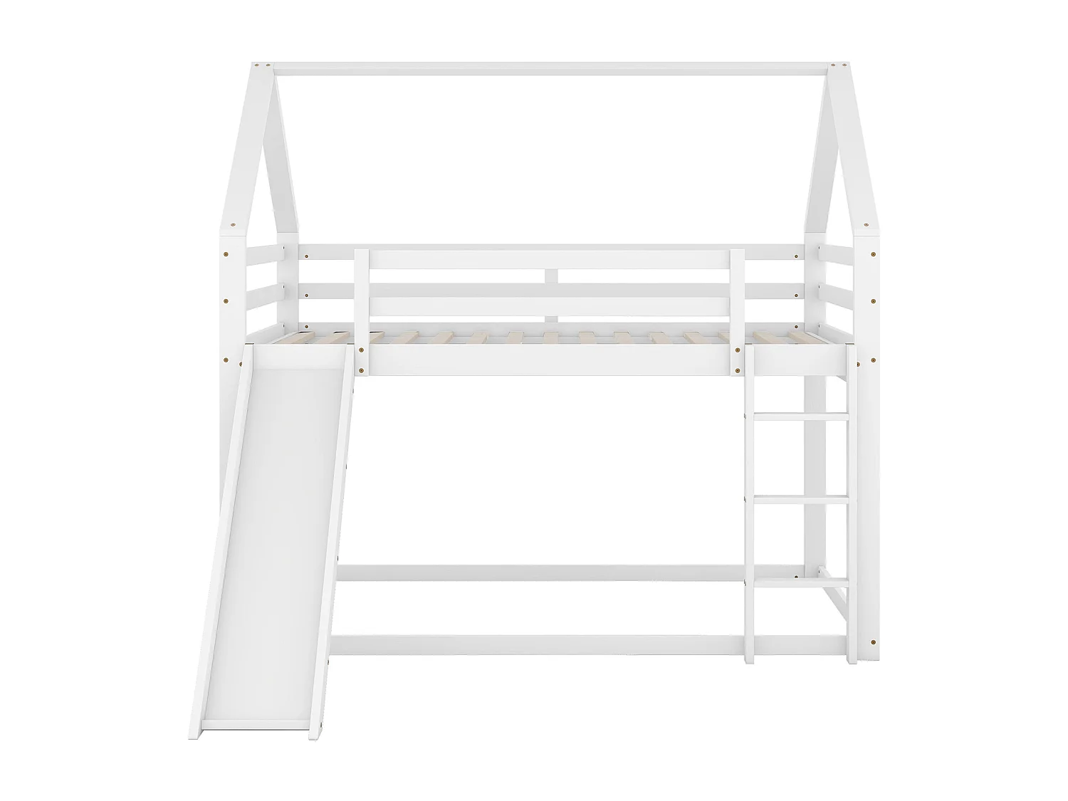 Lit superposé enfant 140x200 cm – Échelle et toboggan, design maison, cadre bois blanc