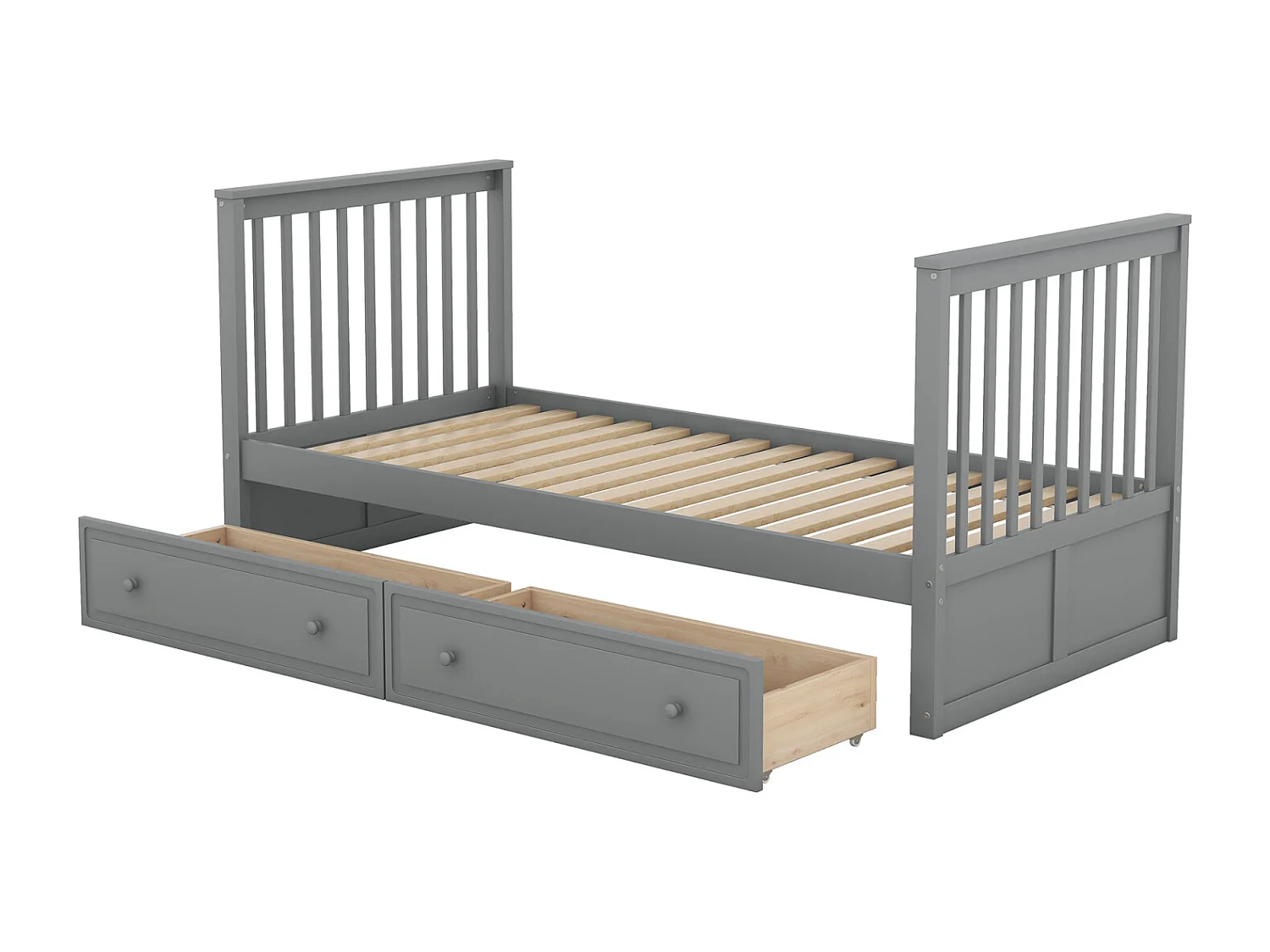 Lit superposé enfant 90x200 cm gris – 2 tiroirs, convertible 2 couchages