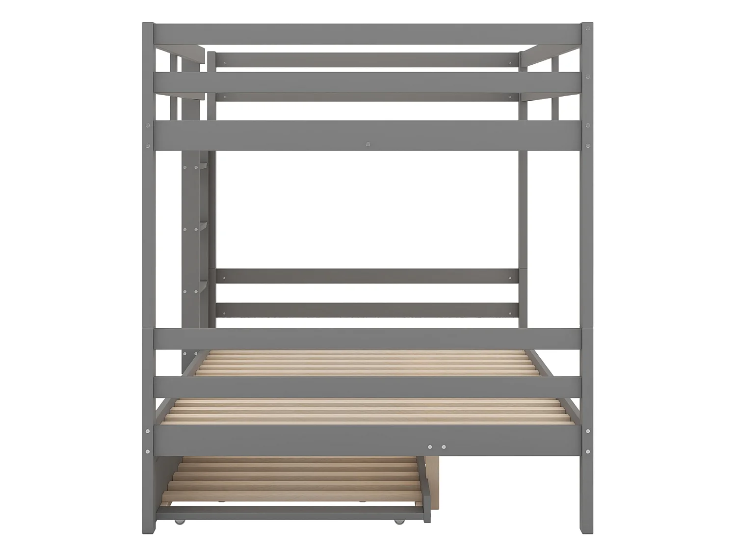 Stapelbed 140x200 cm met uitschuifbed 90x190 cm – Grijs met ladder