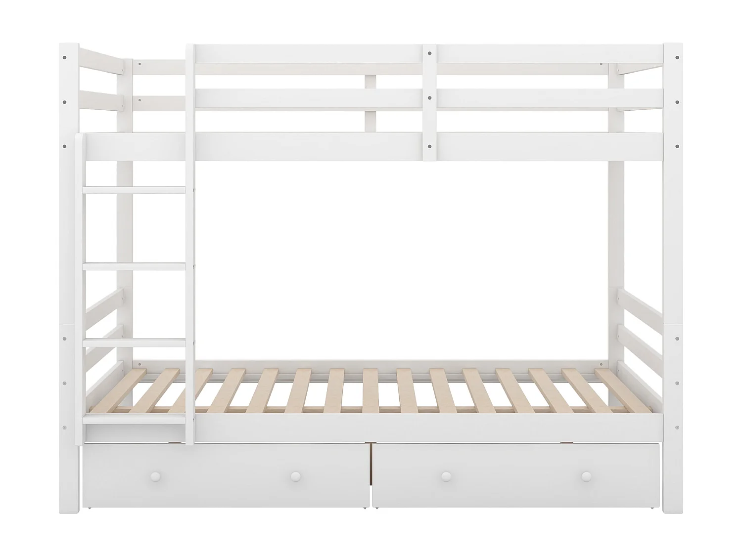 Litera blanca de 140x200 cm – Con cajones y barandillas altas para niños