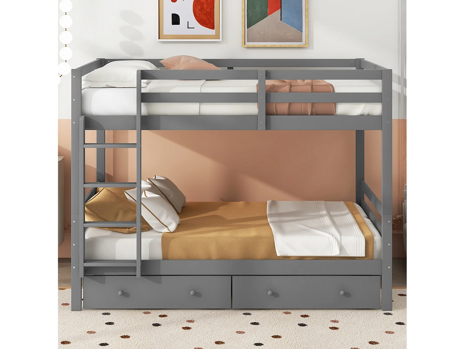 Lit superposé 140x200 cm – Tiroirs et rangement, haute sécurité, gris, enfants et adolescents