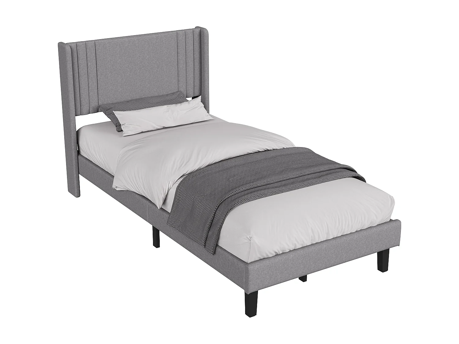 Lit 90x200 Gris Lin - Tête de Lit Capitonnée Moderne - Cadre à Lattes Robuste - Capacité 800 lbs - Montage Rapide