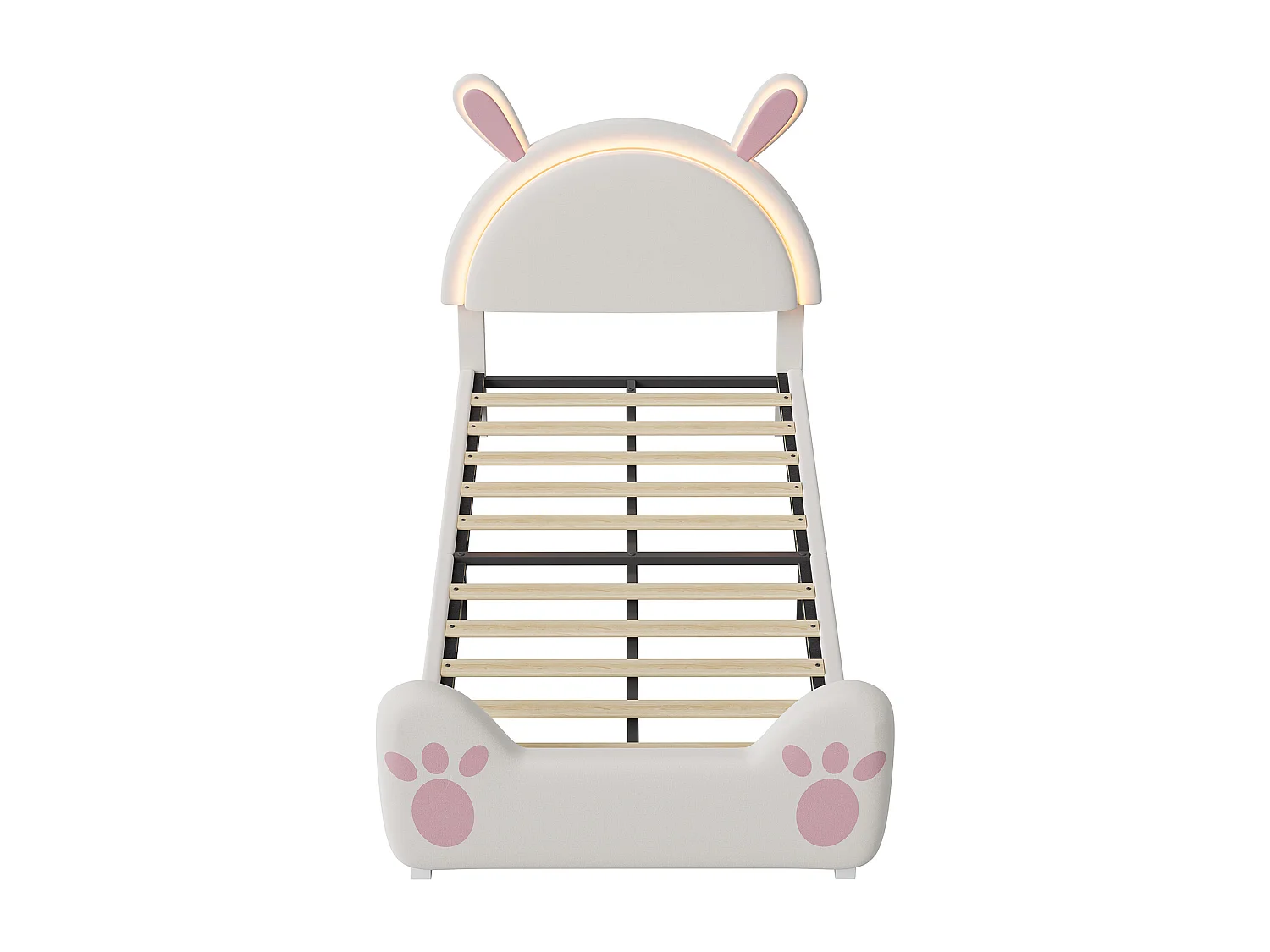 Kinderbed 90x200 cm konijn met LED – Design kinderbed met konijnenoortjes – Wit en roze kinderbedframe