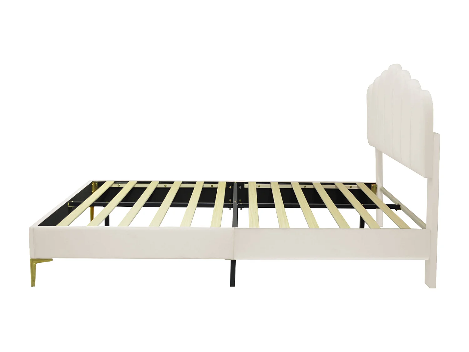 Lit double capitonné 140 x 200 cm, cadre de lit avec tête de lit et sommier à lattes, lit adulte/jeune/invité en velours beige