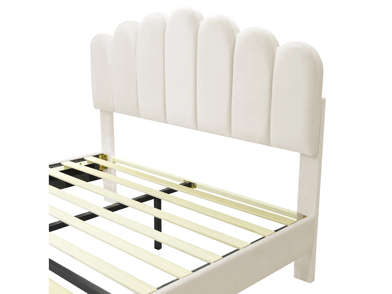 Lit double capitonné 140 x 200 cm, cadre de lit avec tête de lit et sommier à lattes, lit adulte/jeune/invité en velours beige