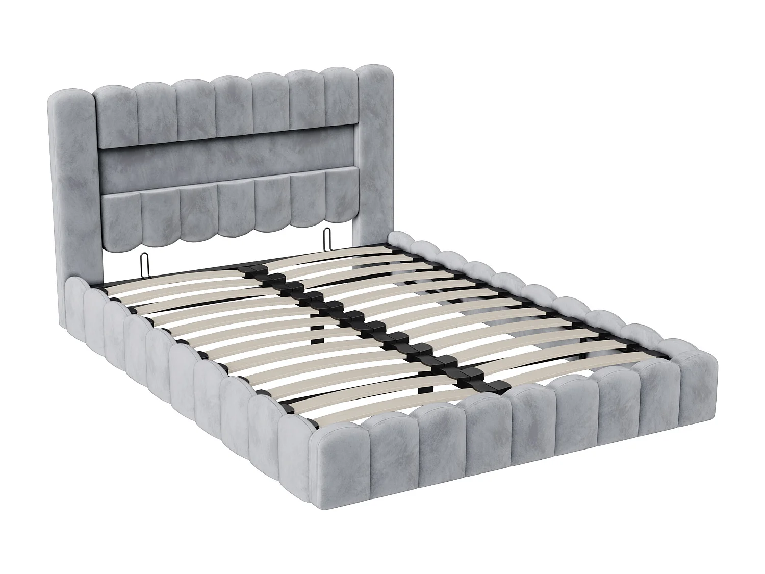 Lit adulte 180x200 avec sommier tapissier – Rangement intégré – Matériau lin – Ports USB et LED réglables – Capacité 300 kg-Gris clair