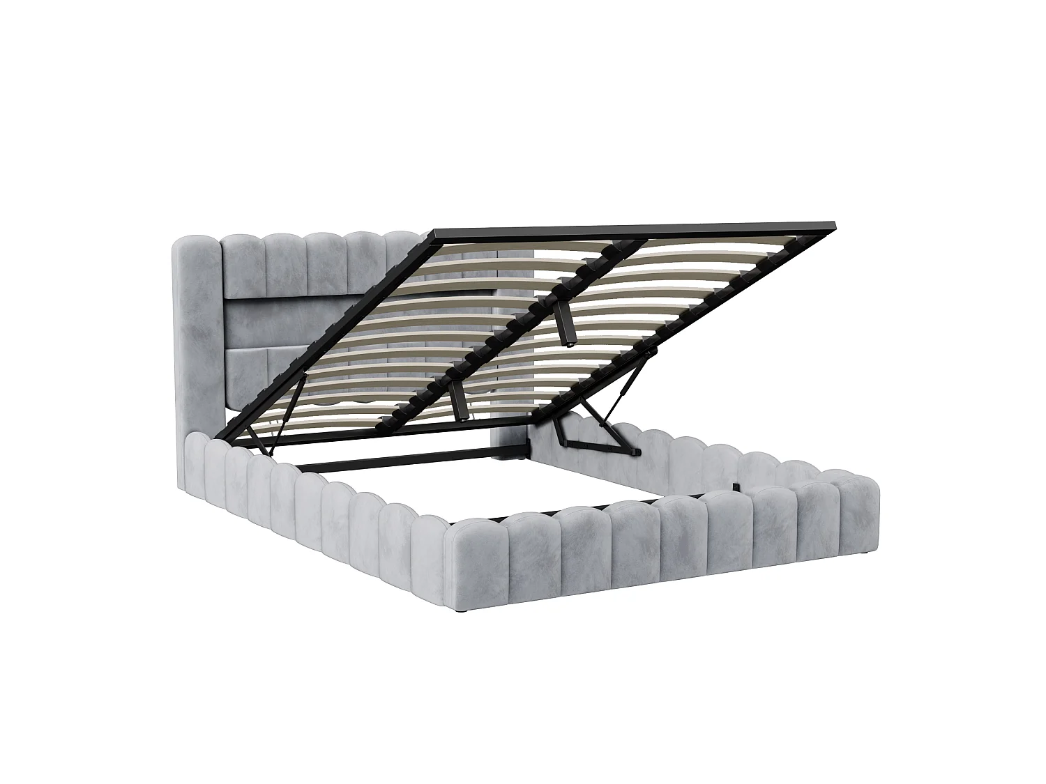 Cama de casal 180x200 com base estofada – Armazenamento integrado – Tecido de linho – Portas USB ajustáveis e iluminação LED – Capacidade de 300 kg – Cinza claro
