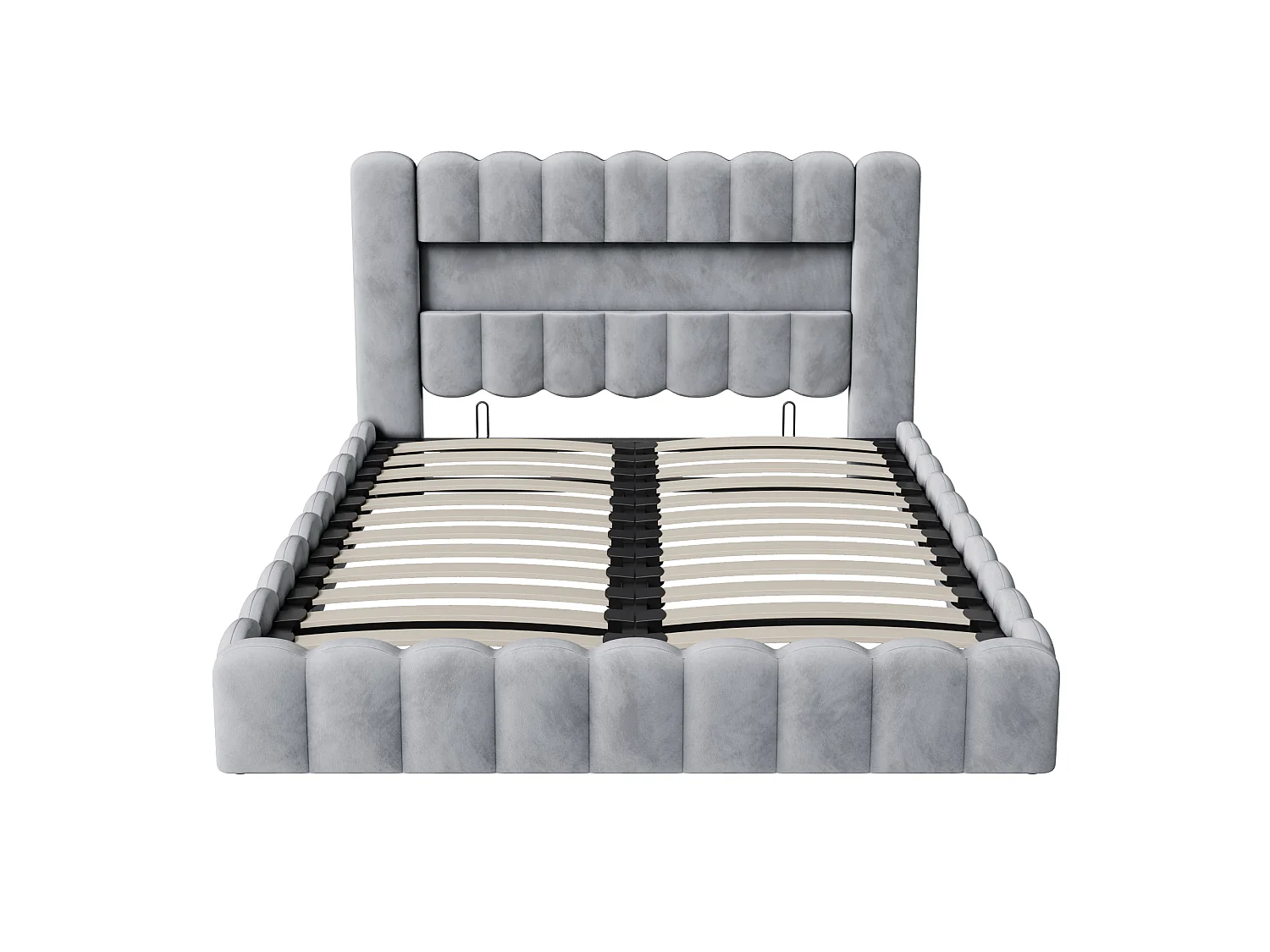 Cama de casal 180x200 com base estofada – Armazenamento integrado – Tecido de linho – Portas USB ajustáveis e iluminação LED – Capacidade de 300 kg – Cinza claro