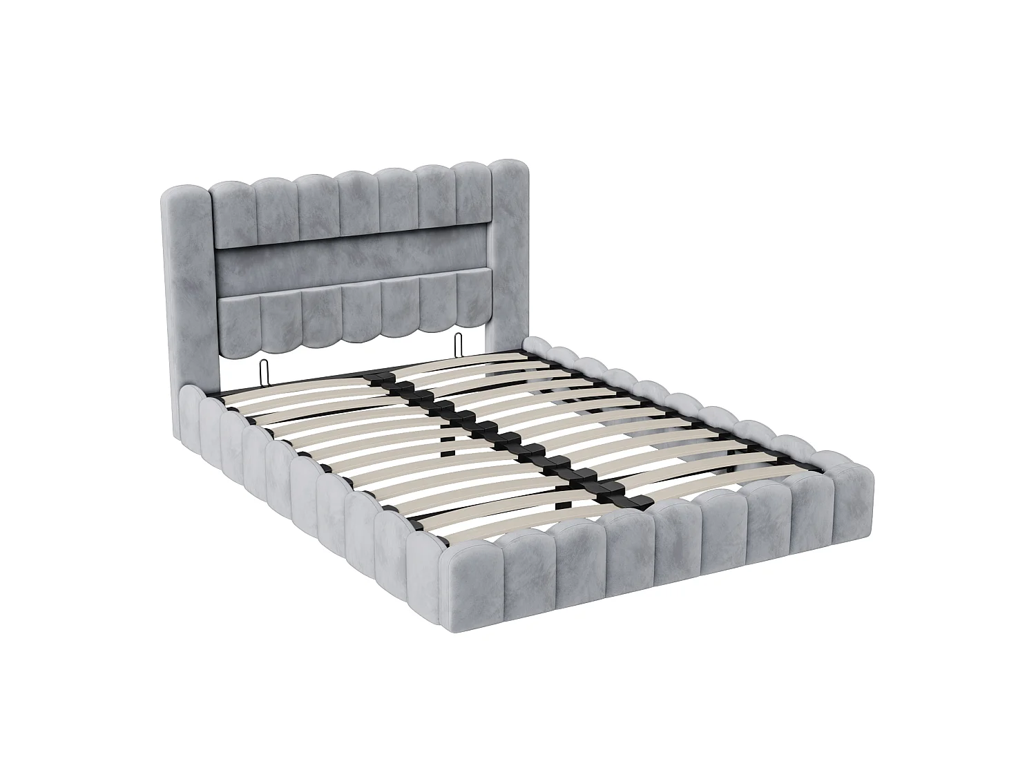 Cama de casal 180x200 com base estofada – Armazenamento integrado – Tecido de linho – Portas USB ajustáveis e iluminação LED – Capacidade de 300 kg – Cinza claro