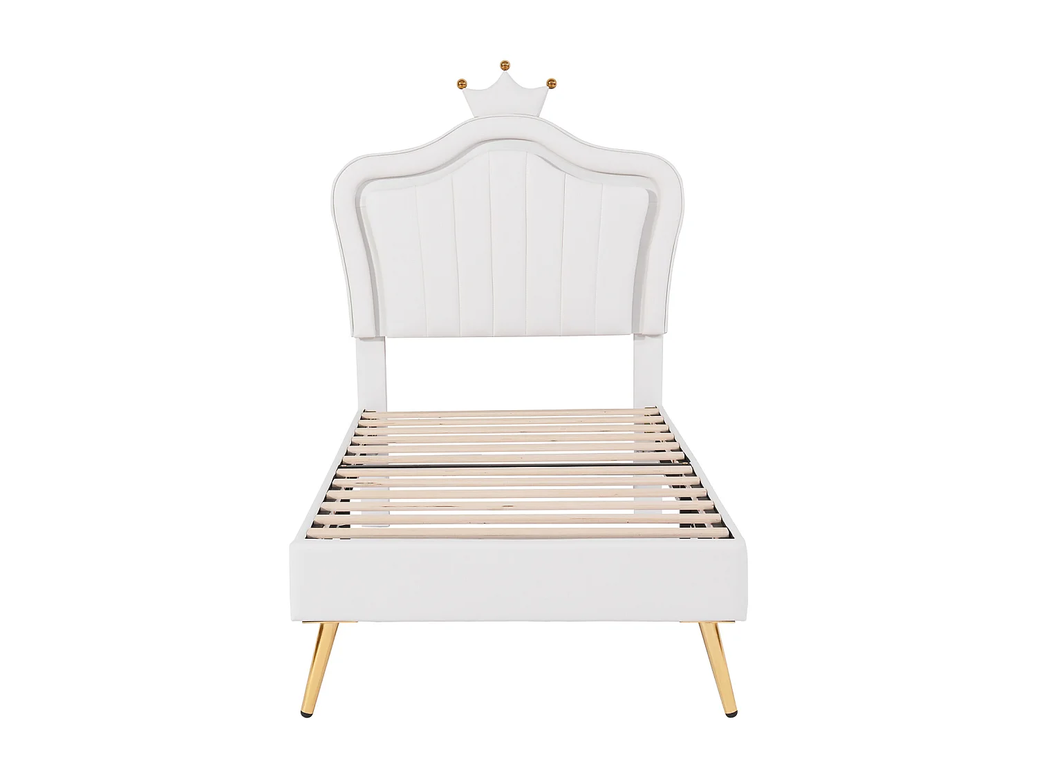 Lit enfant 90×200 cm avec cadre et éclairage LED – Motif couronne, cuir synthétique blanc