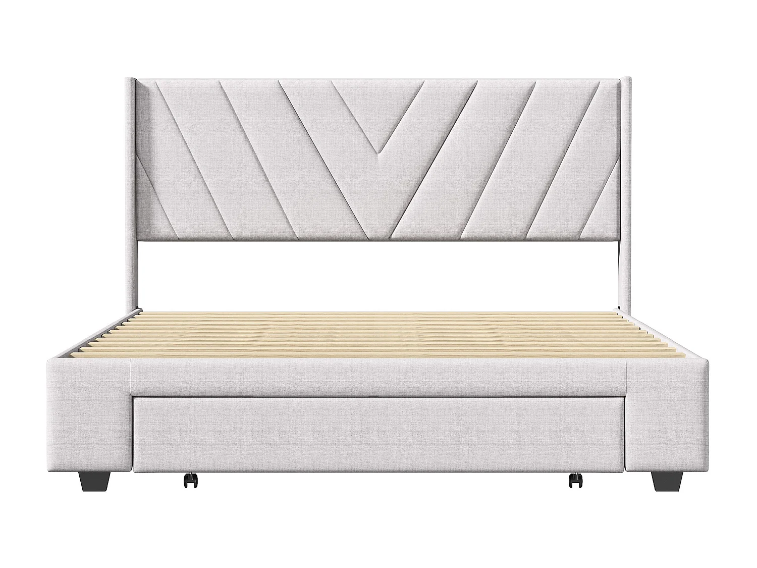 Lit 160×200 cm avec tiroirs et sommier à lattes – Capitonné lin beige