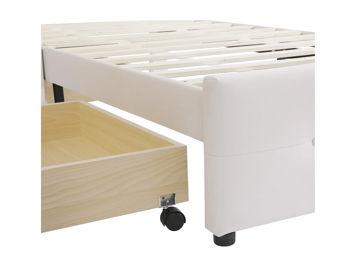 Lit capitonné 90×200 cm enfant avec 2 tiroirs – Lit simple, velours beige
