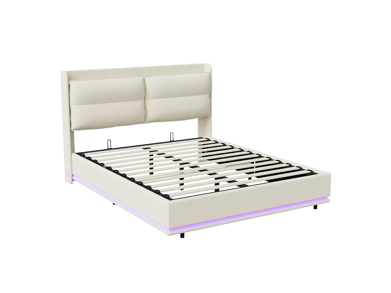 Lit rembourré 160×200 cm avec LED et chargement sans fil USB/Type-C – Velours beige