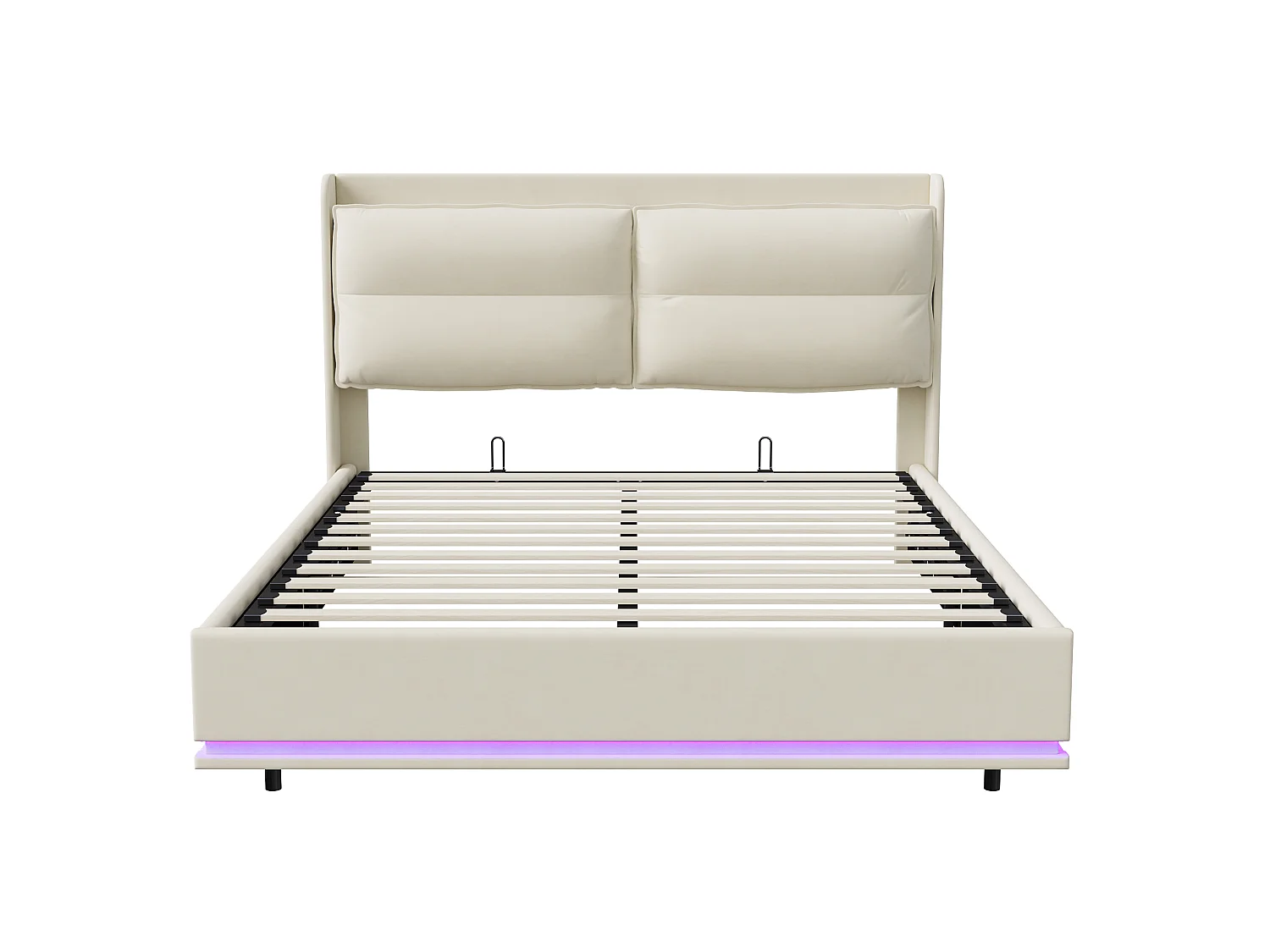 Lit rembourré 160×200 cm avec LED et chargement sans fil USB/Type-C – Velours beige