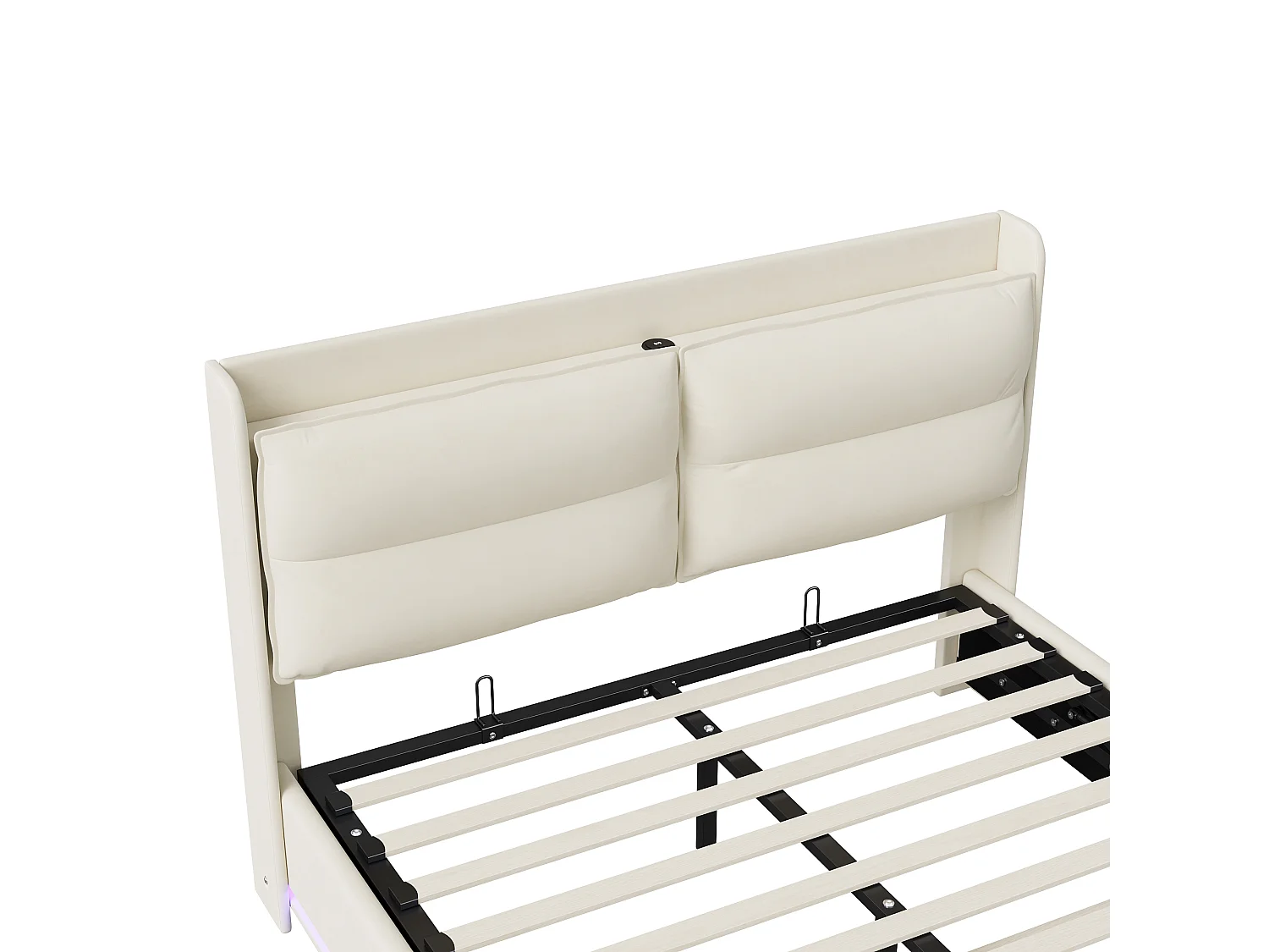 Lit rembourré 160×200 cm avec LED et chargement sans fil USB/Type-C – Velours beige