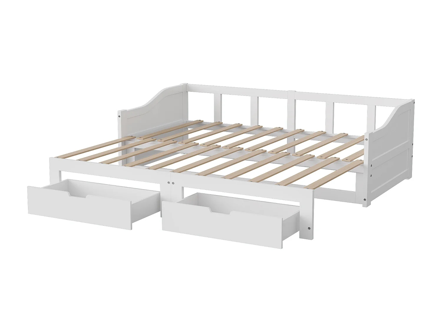 Lit banquette extensible 90×200 cm en bois massif avec 2 tiroirs – Convertible en lit double 180×200 cm, gain de place