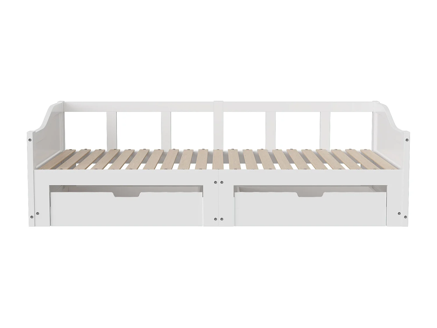 Lit banquette extensible 90×200 cm en bois massif avec 2 tiroirs – Convertible en lit double 180×200 cm, gain de place