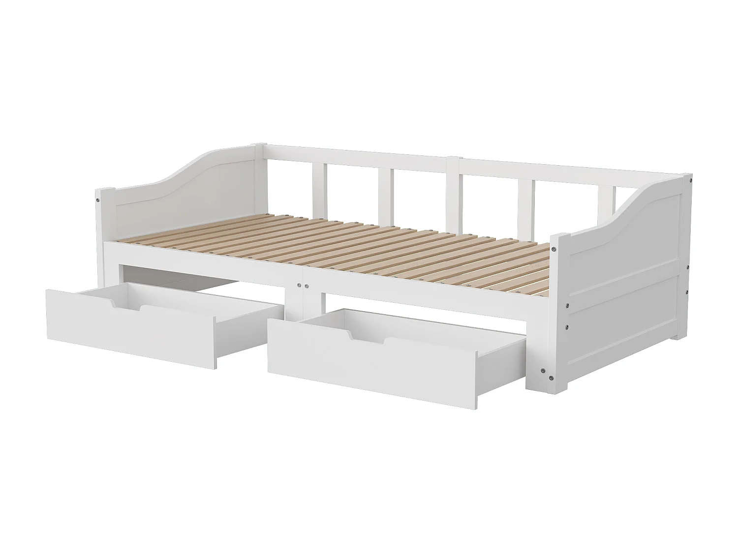Lit banquette extensible 90×200 cm en bois massif avec 2 tiroirs – Convertible en lit double 180×200 cm, gain de place