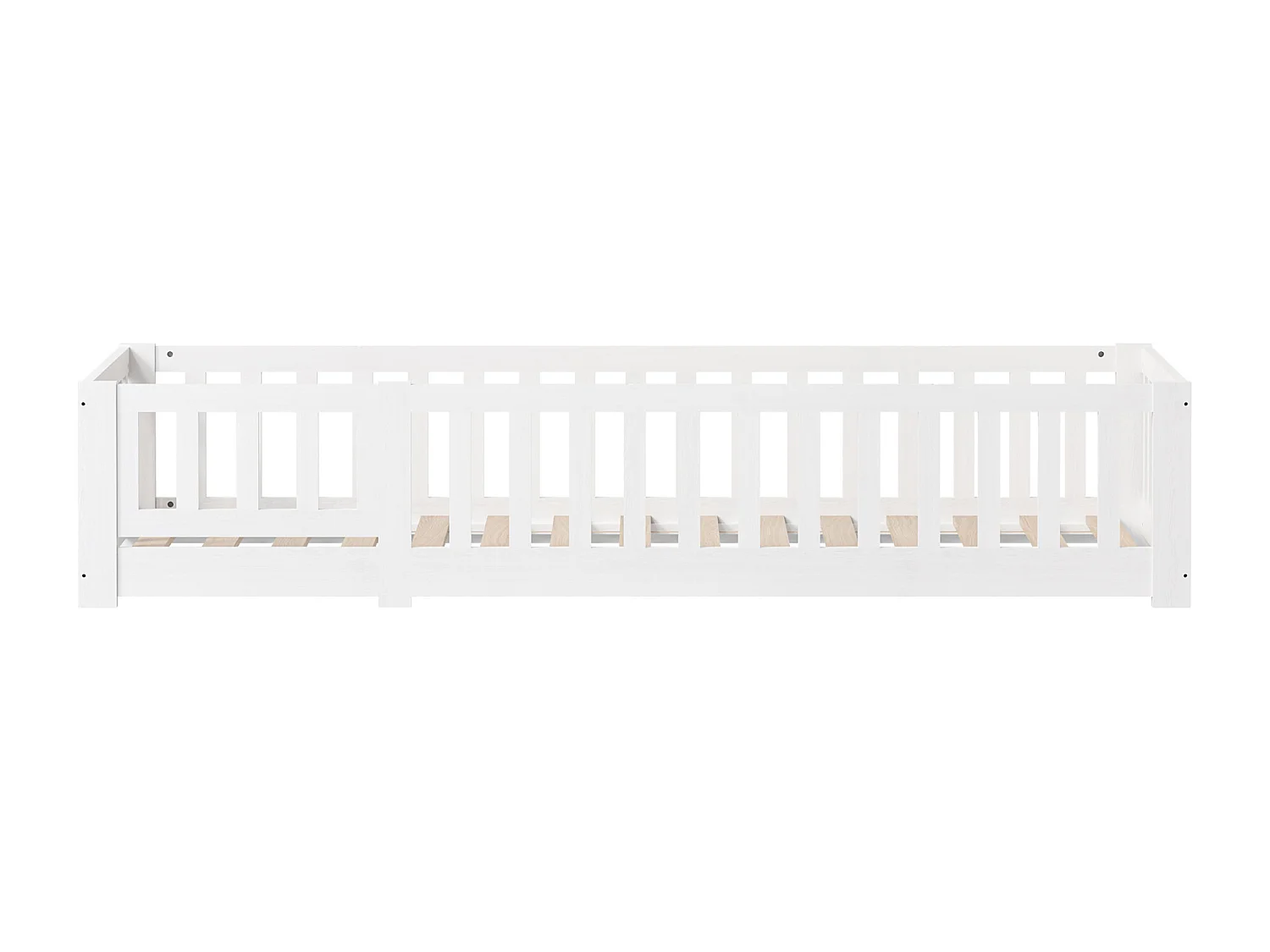 Lit cabane enfant 120×200 cm en pin massif avec barrière antichute et sommier à lattes – Blanc, style ludique
