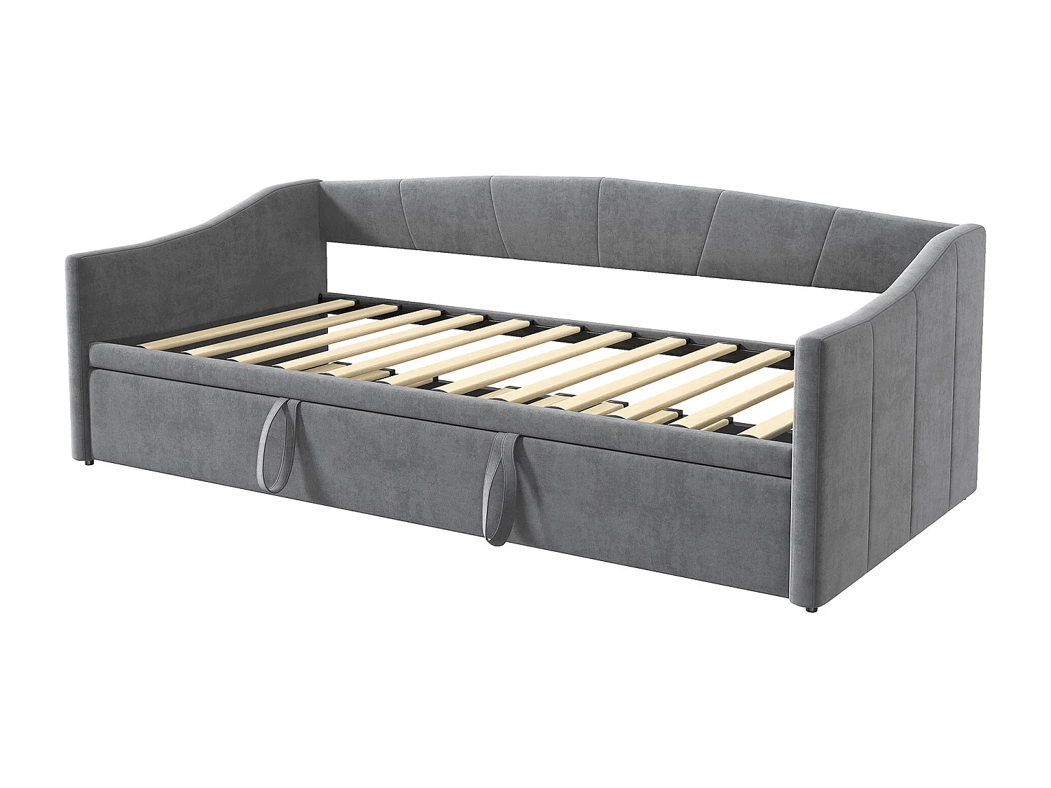 Lit gigogne 90/180×200 cm extensible avec sommiers à lattes – Tissu velours gris