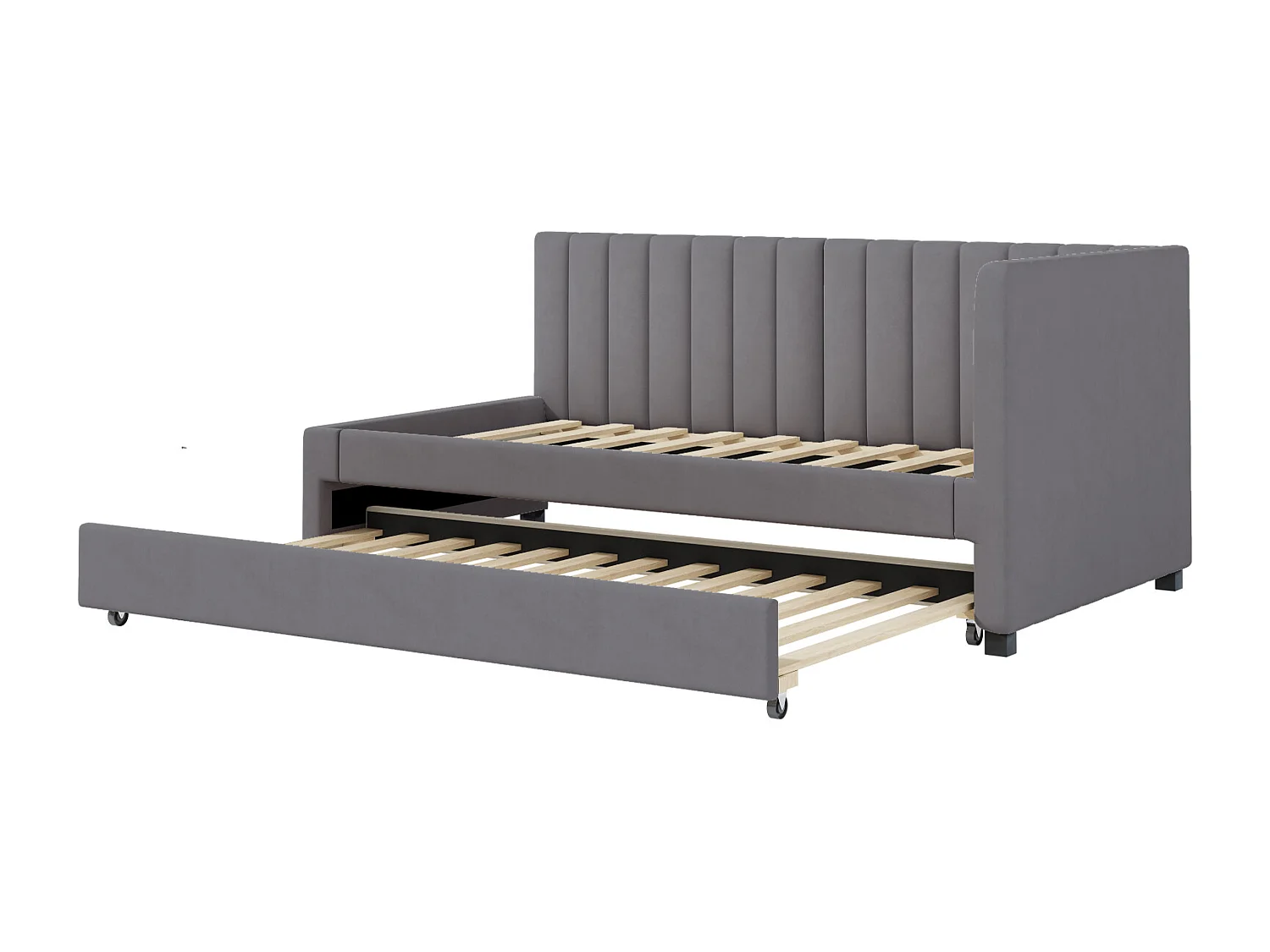 Cama auxiliar estofada 90x200 cm – Sofá-cama juvenil em veludo cinza
