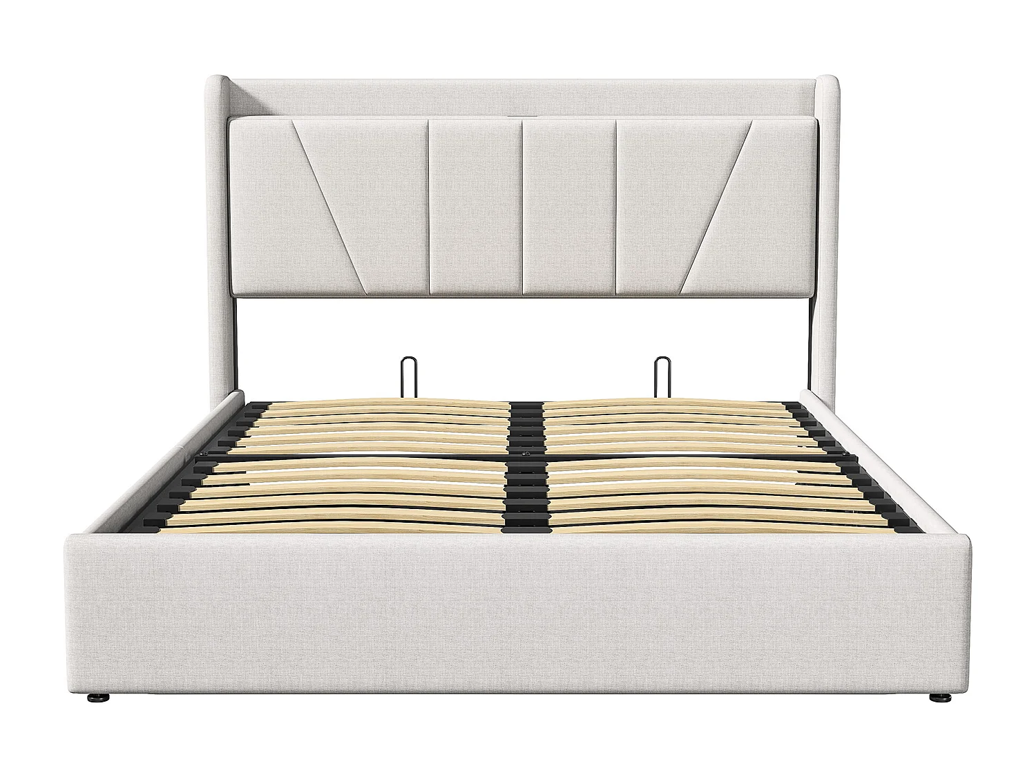 Lit coffre 160×200 cm avec USB/Type-C, sommier à lattes, capitonné – Beige