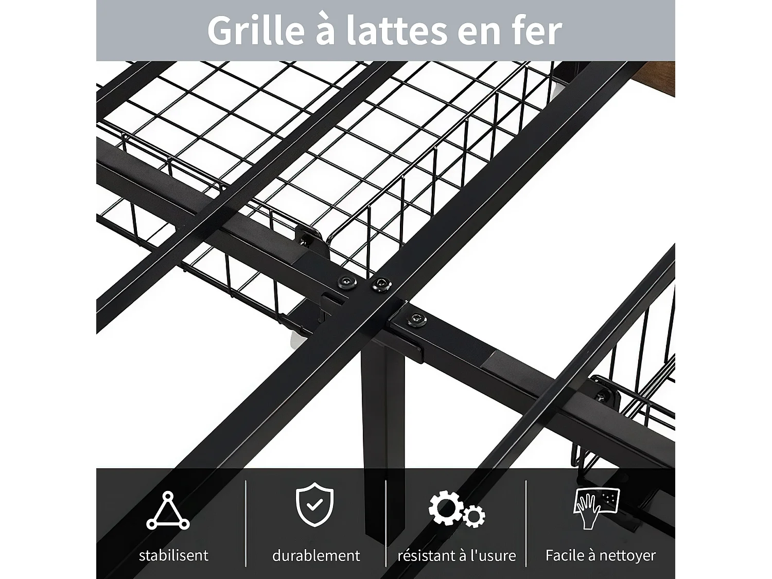 Lit double en métal 160×200 cm jeunesse avec LED et étagère – Lit coffre avec 4 tiroirs, noir