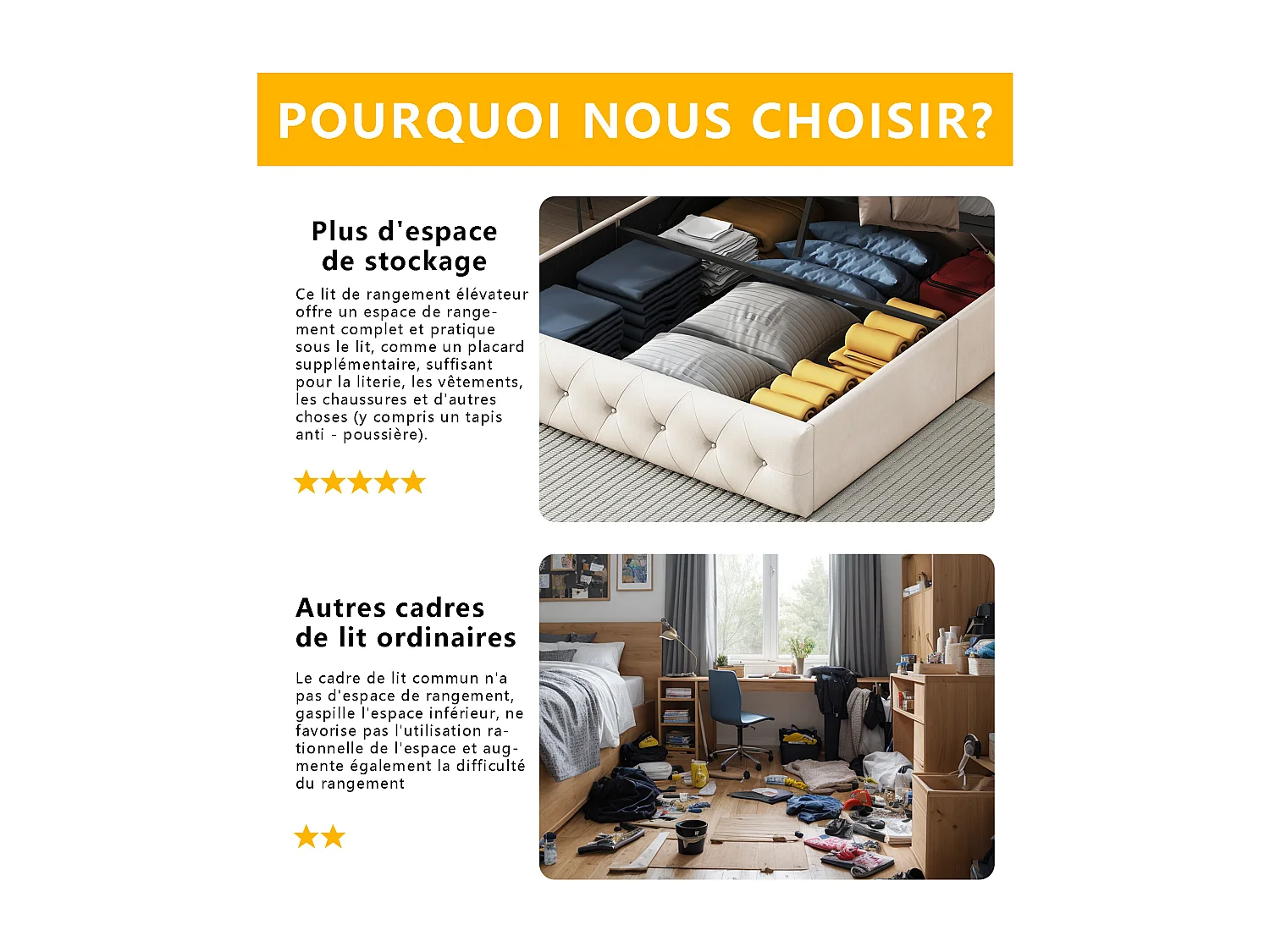 Lit coffre 140×200 cm avec tête de lit – Capitonné avec sommier à lattes, beige