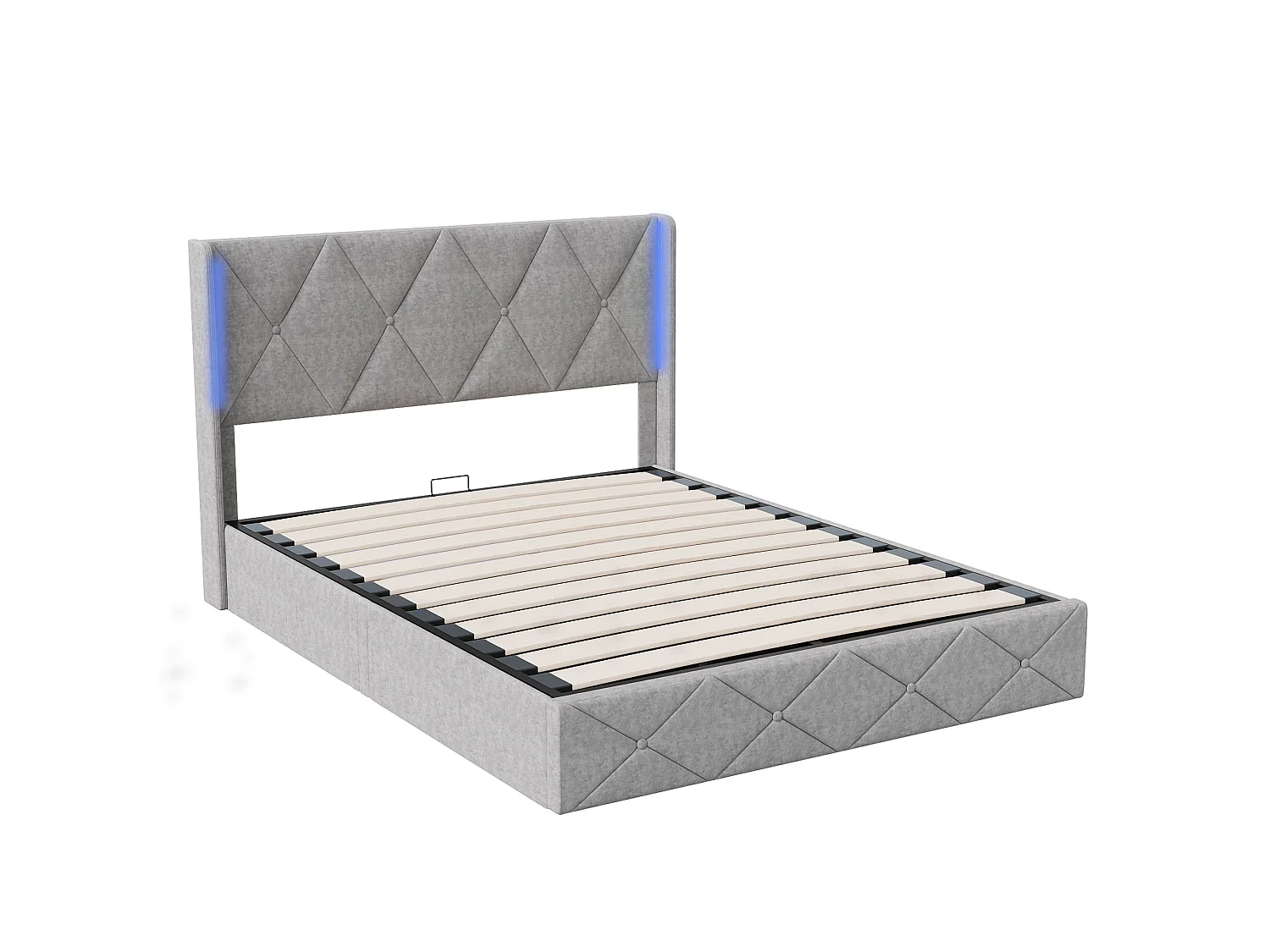 Cama con almacenamiento de 140x200 cm con cabecero LED y somier de láminas – Terciopelo beige