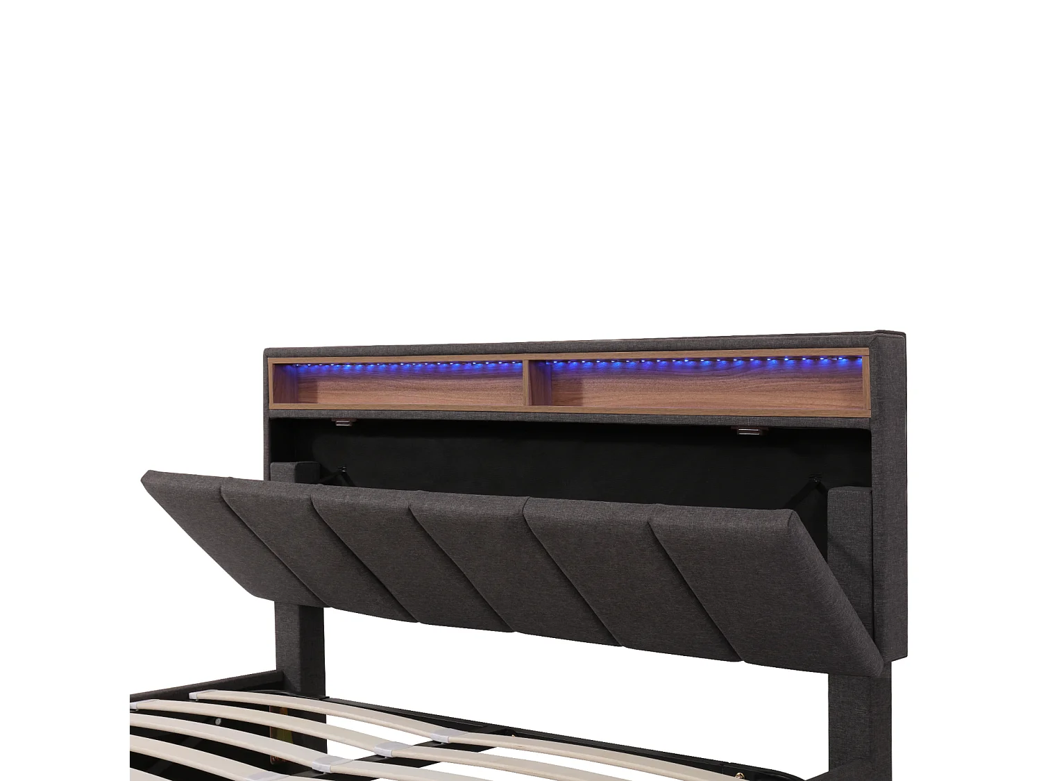 Lit Coffre 180x200 avec 2 tiroirs, LED,Lits Coffre Hydraulique, avec Sommier
