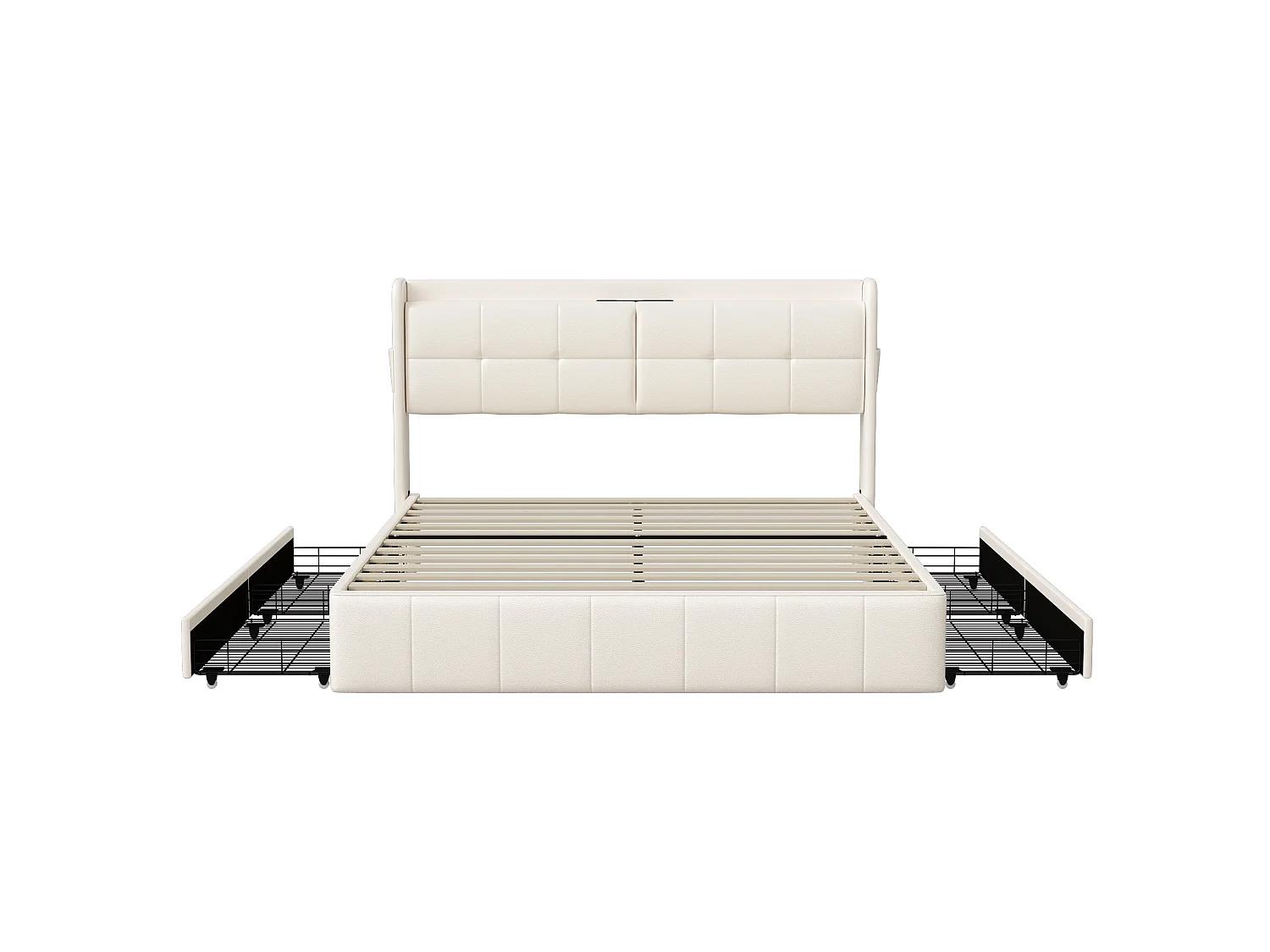 Lit coffre 160×200 cm avec LED, USB/Type-C et sommier – PU, lit double