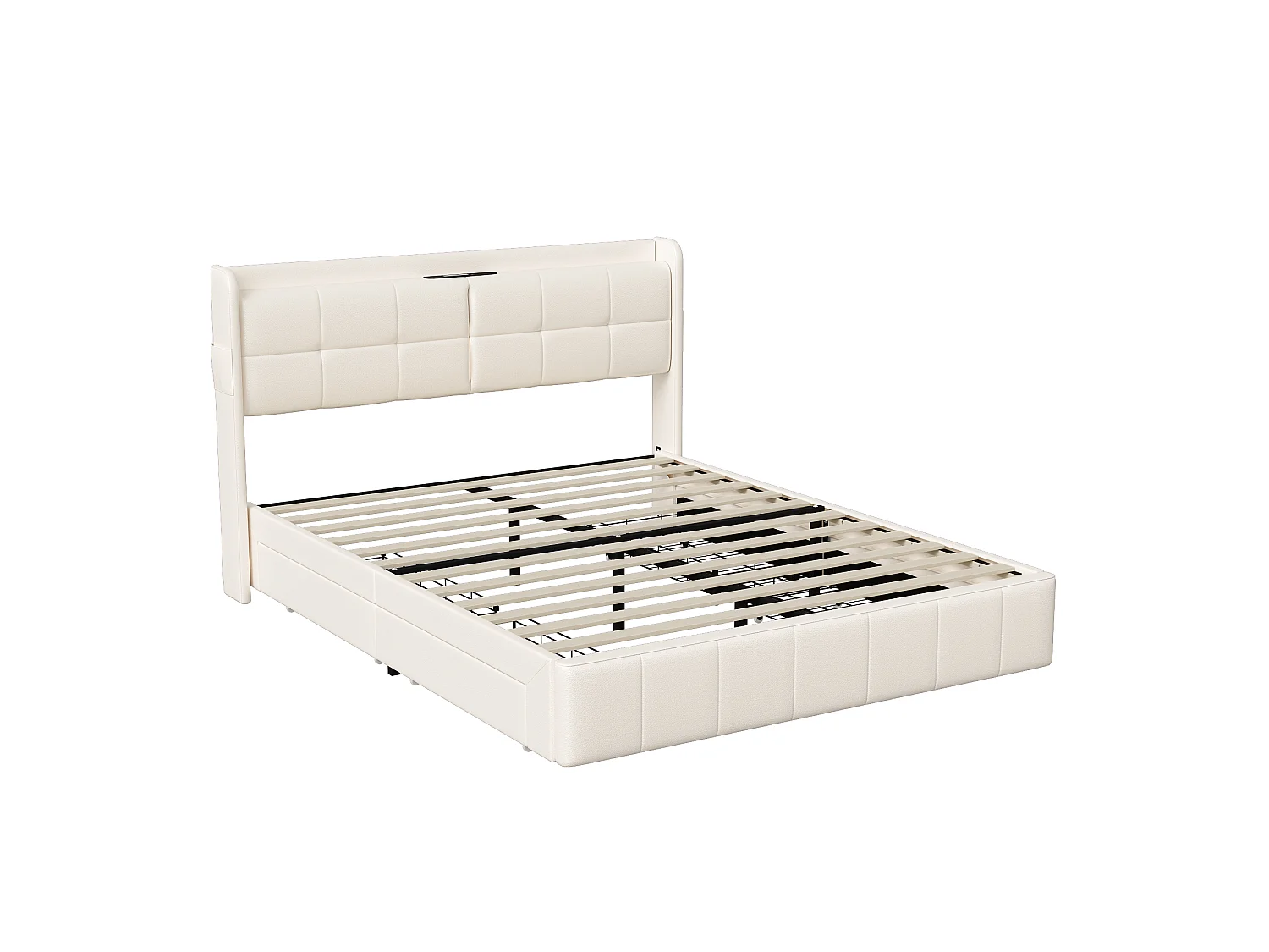 Lit coffre 160×200 cm avec LED, USB/Type-C et sommier – PU, lit double