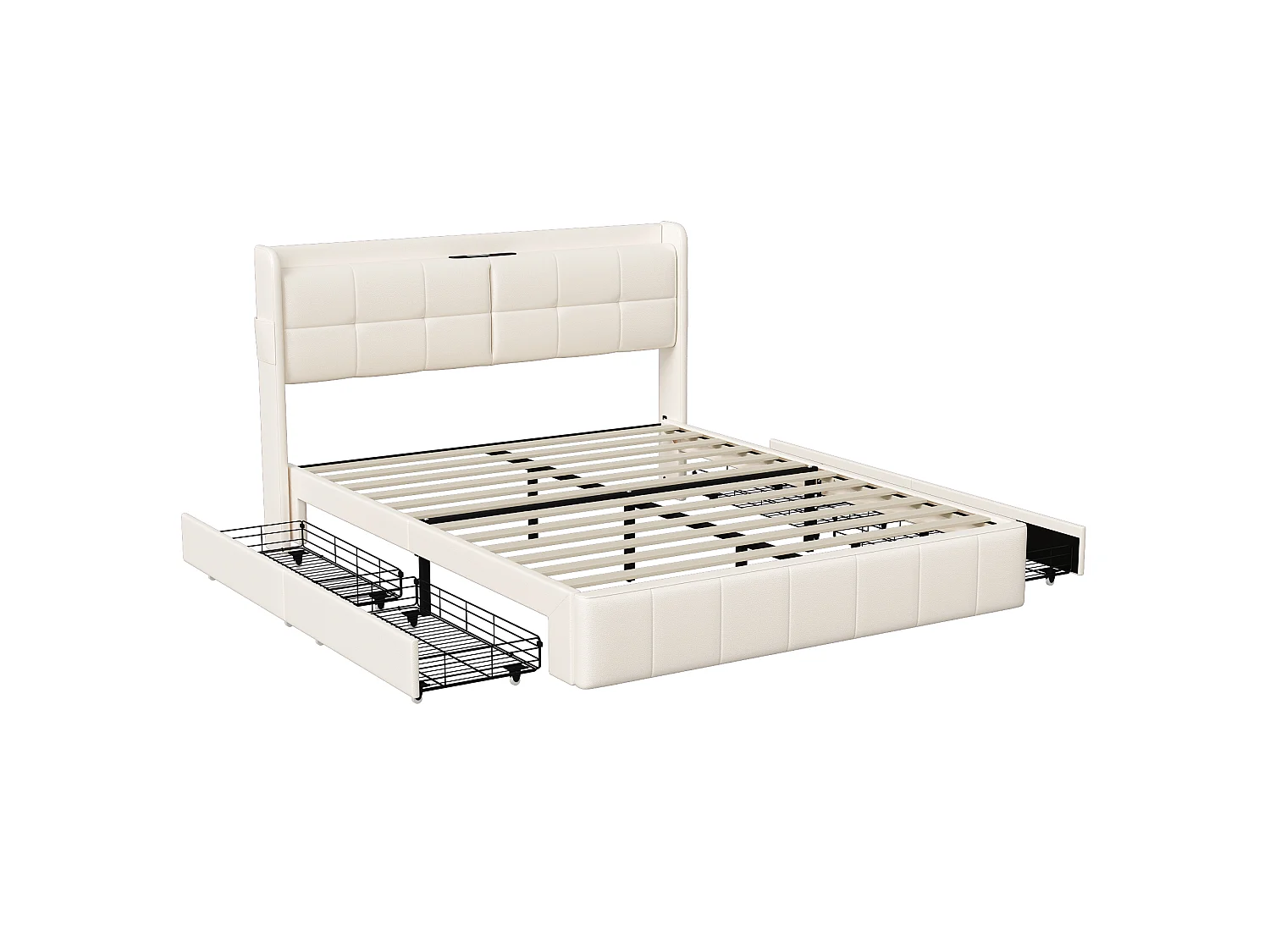 Lit coffre 160×200 cm avec LED, USB/Type-C et sommier – PU, lit double