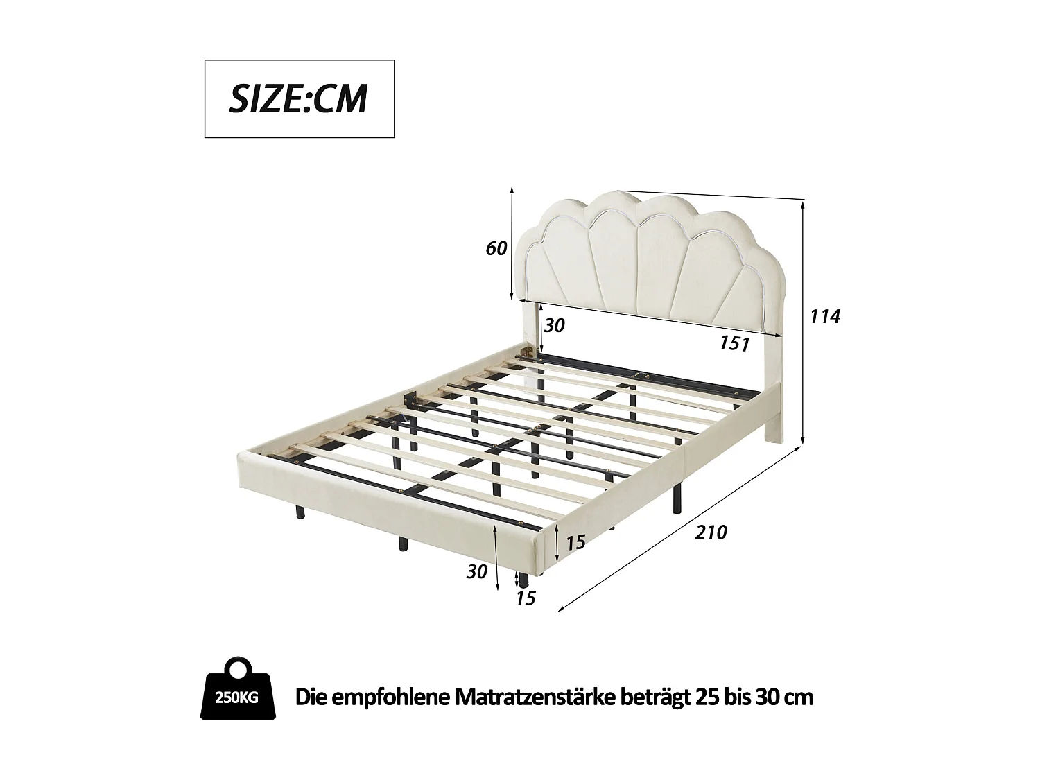 lit enfant 140 X 200,lit princesse en forme de couronne, lit rembourré simple avec sommier à lattes,LED réglable,Beige