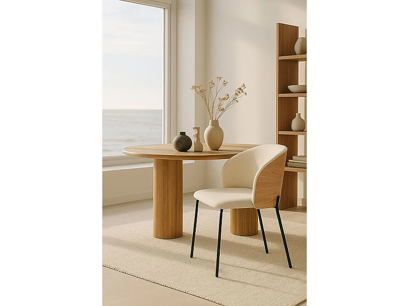 Sillas Comedor - Silla Glacia Tela Blanca con Respaldo Tapizado en Madera