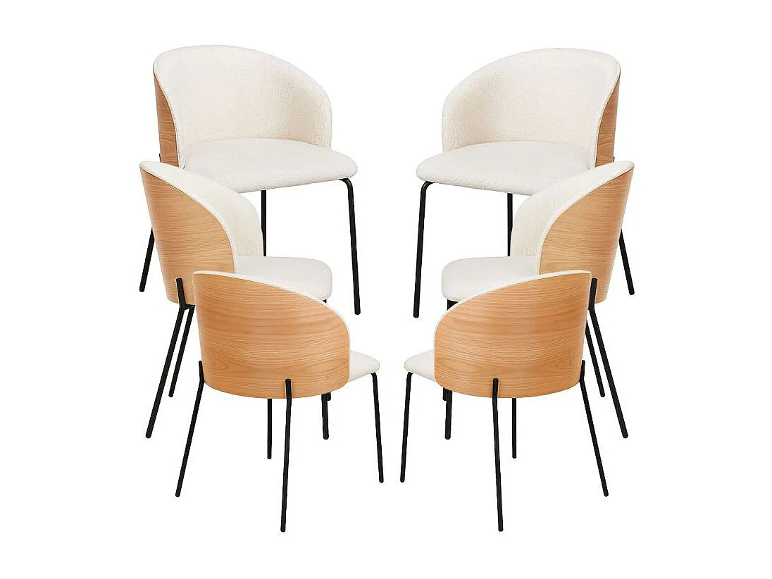 Packs Sillas Comedor - Pack 6 Sillas Glacia Tela Blanca con Respaldo Tapizado en Madera