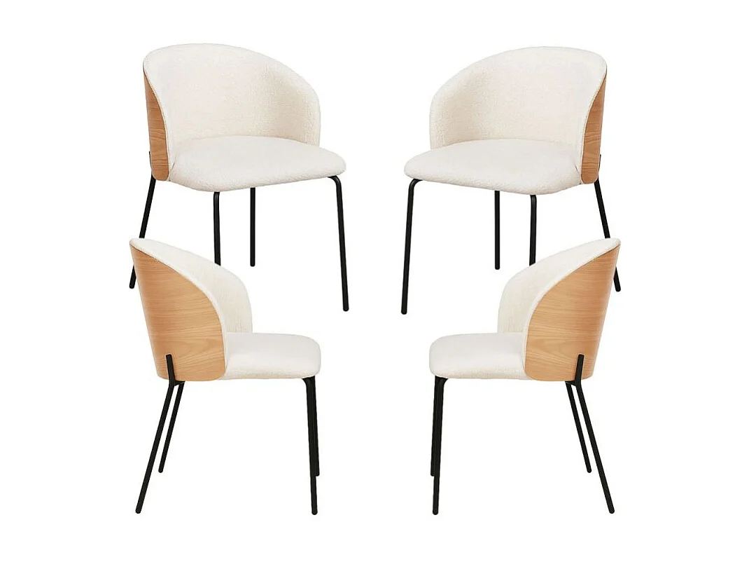 Packs Sillas Comedor - Pack 4 Sillas Glacia Tela Blanca con Respaldo Tapizado en Madera