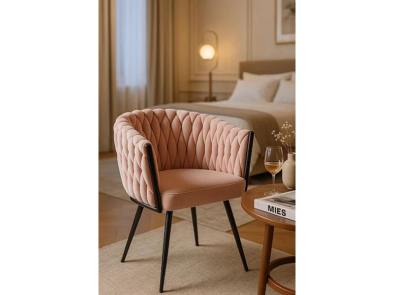 Sillas Comedor - Silla Widny Black Terciopelo - Rosa